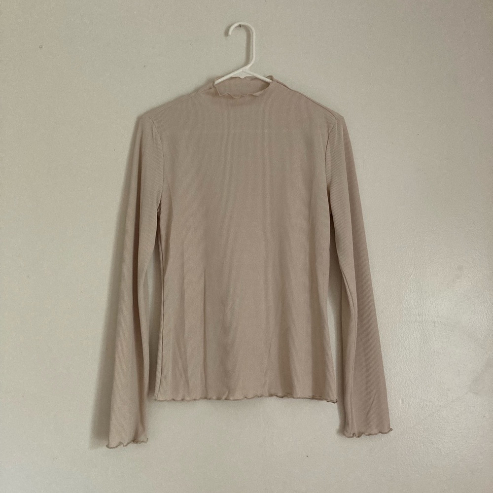 Shein Beige Mock Neck Ribbed Knit Top Size L